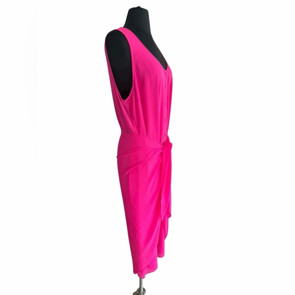 HATCH Maternity Jaden Pink Sleeveless Button Chiffon Wrap Dress XL